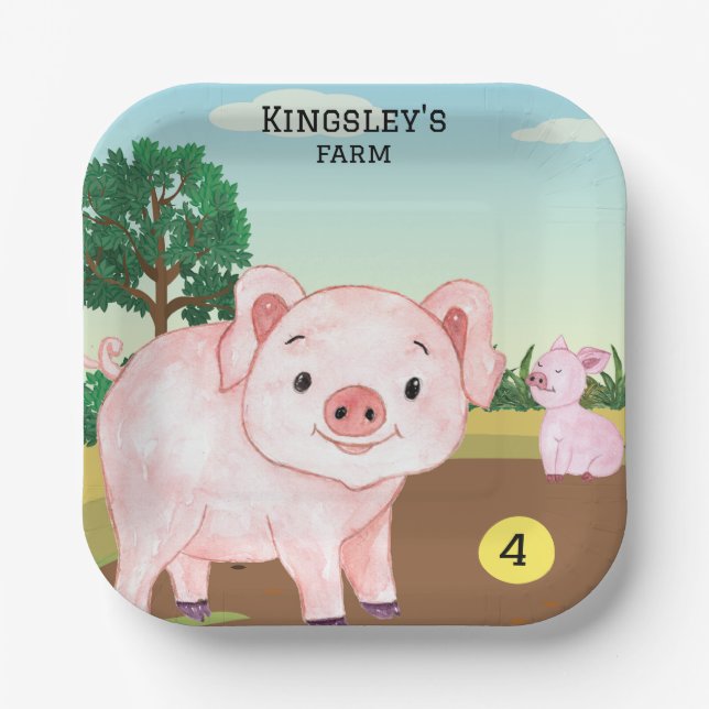 Personalized Old MacDonald's Pig Farm Paper Plate (Front)