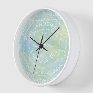 Personalized Old Rustic Floral Garland Swirl Wall Clock