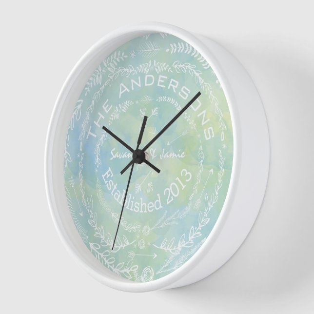 Personalized Old Rustic Floral Garland Swirl Wall Clock (Angle)