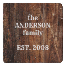 Personalized Old Rustic Wood Kitchen Stone Trivet