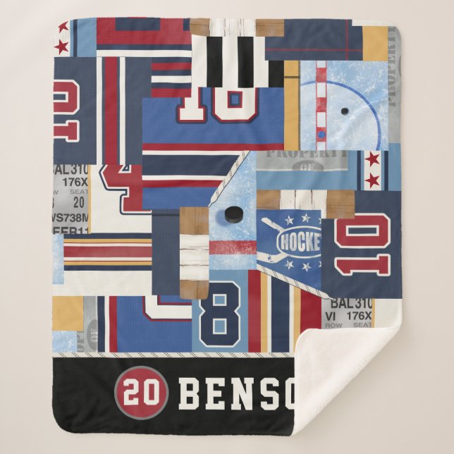 Personalized Old Time Ice Hockey Shirt Puck Sherpa Blanket (Front)