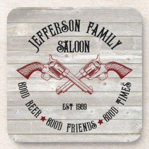 Personalized Old West Saloon Crossed Six Shooters Coaster