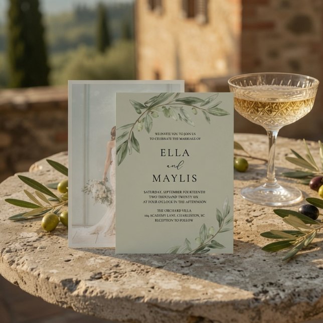 Personalized Olive Branch Photo Green Invitation (Creator Uploaded)