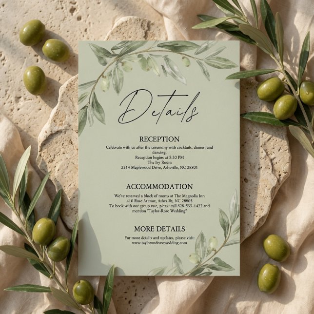 Personalized Olive Branch Wedding Details Enclosure Card (Creator Uploaded)
