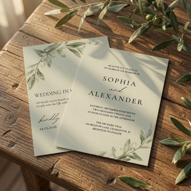 Personalized Olive Branch Wedding Invitation QR  (Creator Uploaded)