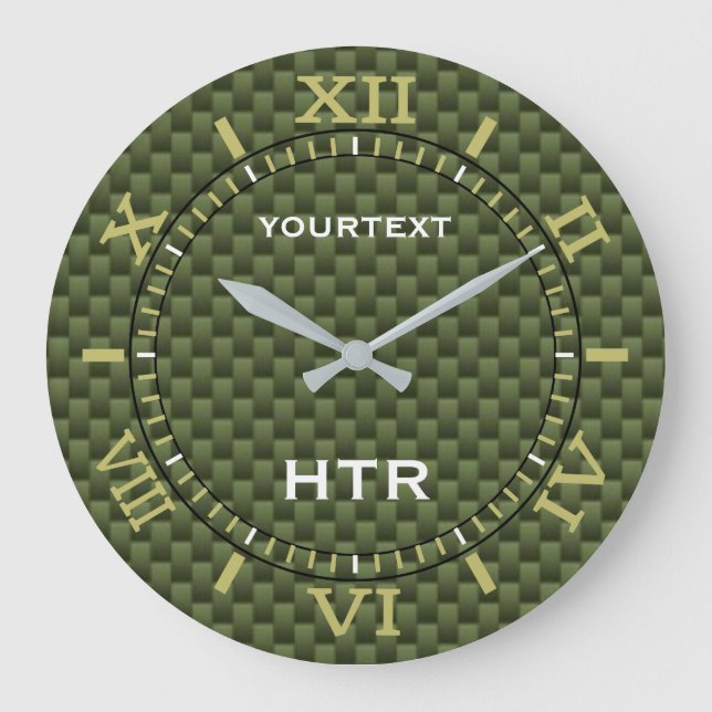 Personalized Olive Green Carbon Fibre Dial Large Clock (Front)