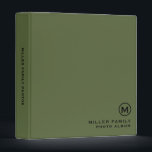 Personalized Olive Green Family Photo Album Binder<br><div class="desc">Create a stylish and personalized way to showcase your family memories with this 3 ring binder photo album. The minimalist design features a monogram emblem with your family name and photo album title in classic black block typography on a sleek olive green background. The spine is also customizable, making it...</div>