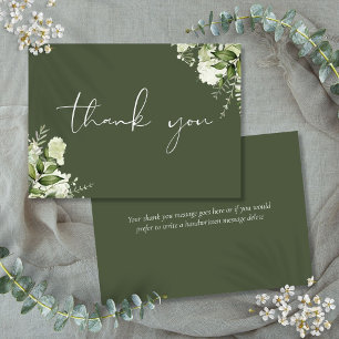 Personalized Olive Green Floral Elegant Script Thank You Card