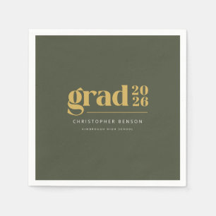 Personalized Olive Green Gold 2026 Graduation Napkin