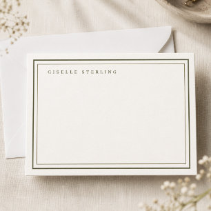 Personalized Olive Green Ivory Double Border Card