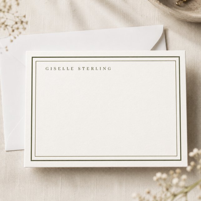 Personalized Olive Green Ivory Double Border Card (Creator Uploaded)