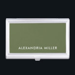 Personalized Olive Green Minimalist Business Card Holder<br><div class="desc">Keep your business cards organized and stylish with this personalized olive green minimalist business card case. The case features a name in modern white sans serif font on a beautiful olive green background. Perfect for professionals who want to make a great first impression.</div>