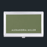 Personalized Olive Green Minimalist Business Card Holder<br><div class="desc">Keep your business cards organized and stylish with this personalized olive green minimalist business card case. The case features a name in modern white sans serif font on a beautiful olive green background. Perfect for professionals who want to make a great first impression.</div>