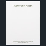 Personalized Olive Green Minimalist Letterhead<br><div class="desc">Make a lasting impression with this personalized olive green minimalist letterhead. Featuring a modern olive green sans serif font at the top and your contact information in the lower thirds, this design is perfect for professional and personal use. The white background provides a clean and sleek look that is sure...</div>