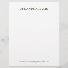 Personalized Olive Green Minimalist Letterhead