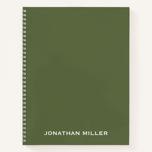 Personalized Olive Green White Classic Typography Notebook (Front)