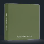 Personalized Olive Monogram Binder<br><div class="desc">Keep your notes, documents, and paperwork organized with this stylish personalized olive green 3 ring binder featuring a minimalist monogram design. The lower third of the front cover features your name in a stylish white font, while the rest of the cover has a matching olive green background. The spine is...</div>
