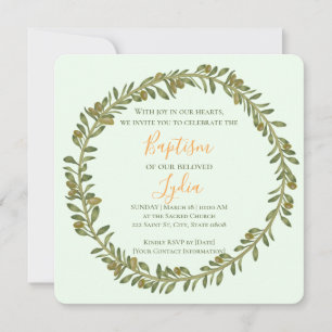 Personalized Olive Wreath Baptism Invitation