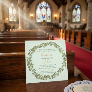 Personalized Olive Wreath Baptism Invitation