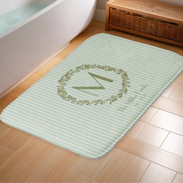Personalized Olive Wreath Monogram  Bath Mat (Creator Uploaded)