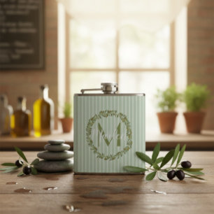 Personalized Olive Wreath Monogram Hip Flask