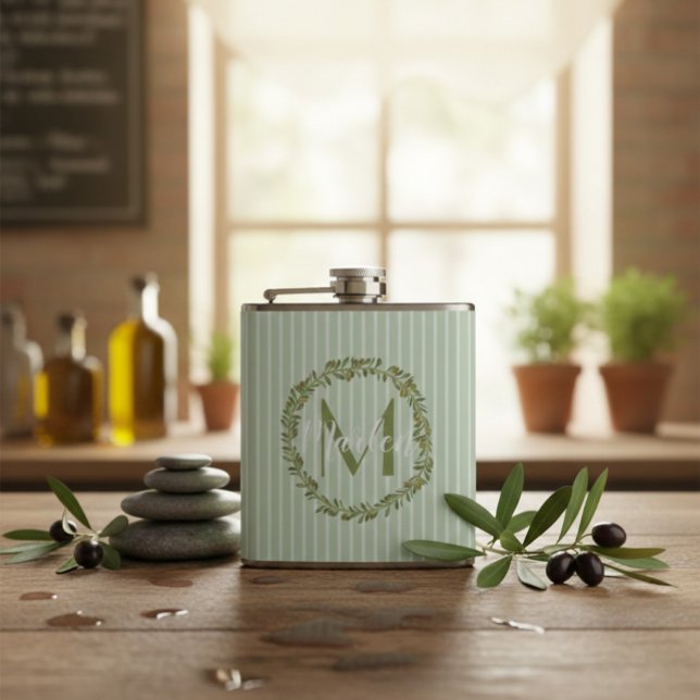 Personalized Olive Wreath Monogram  Hip Flask (Creator Uploaded)