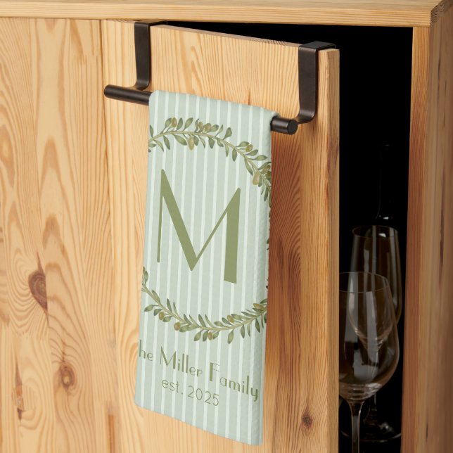 Personalized Olive Wreath Monogram  Kitchen Towel (Thirds Fold)