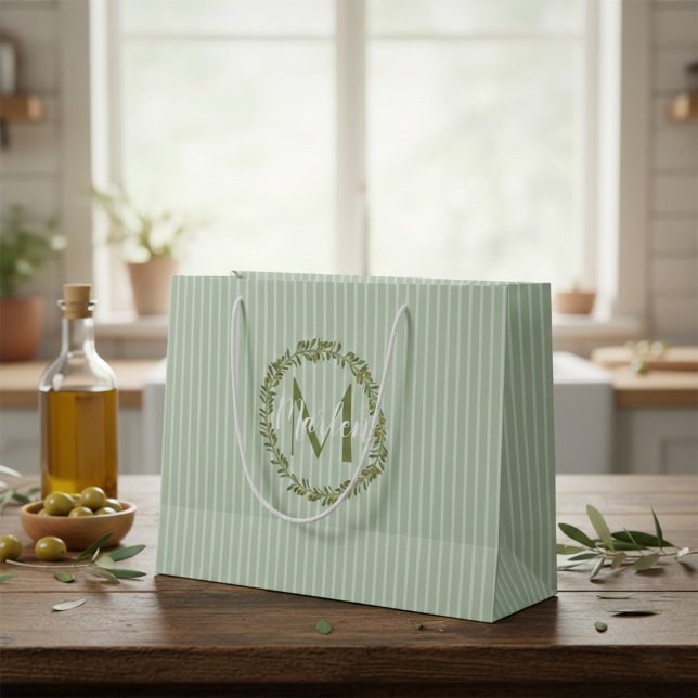 Personalized Olive Wreath Monogram  Large Gift Bag (Creator Uploaded)