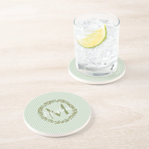 Personalized Olive Wreath Monogram Sandstone Coast Coaster