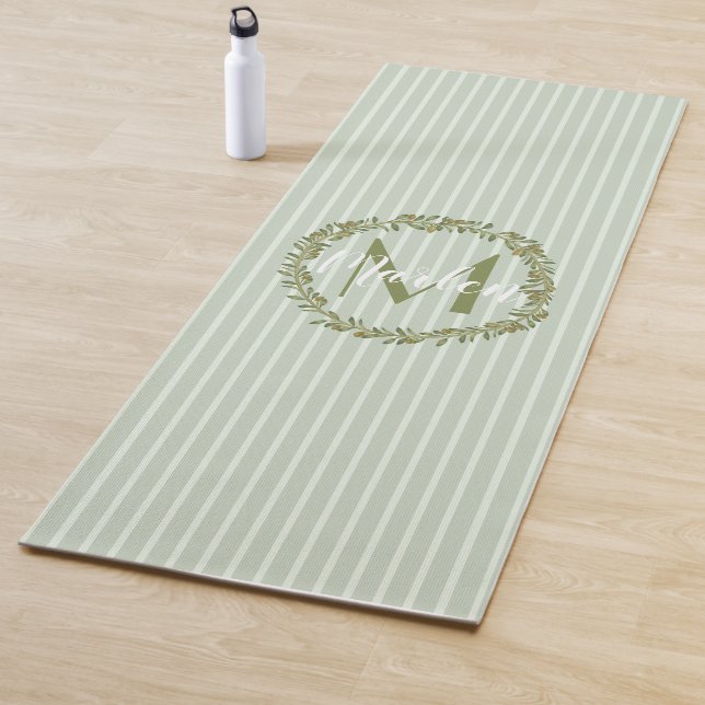Personalized Olive Wreath Monogram  Yoga Mat (In Situ)