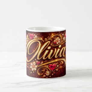 Personalized Olivia Mug Pink Hearts Gold Romantic