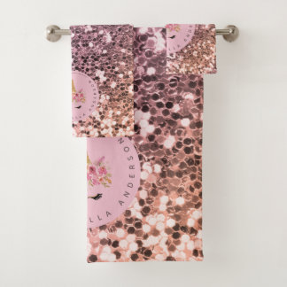 Personalized Ombre Glitter Unicorn Bath Towel Set