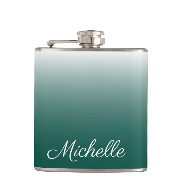 Personalized ombre gradient green hip flask (Front)