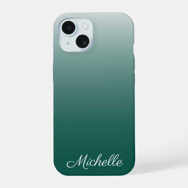 Personalized ombre gradient green iPhone 15 case (Back)
