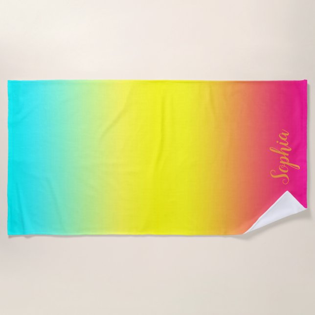 Personalized Ombre Magical Rainbow Colours  Beach Towel (Front)