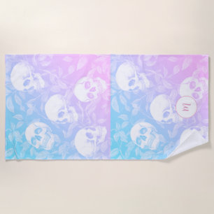 Personalized ombre pastel Goth Skulls Beach Towel