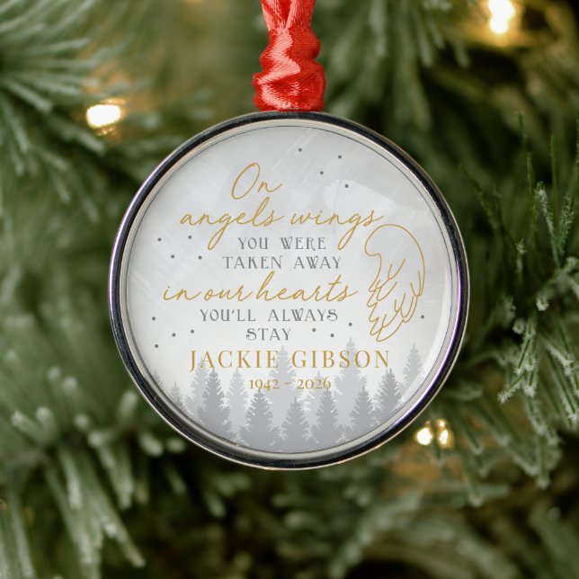 Personalized On Angels Wings Metal Ornament (Tree)