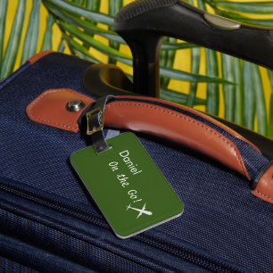 Personalized "On the Go" Airplane, Forest Green Luggage Tag