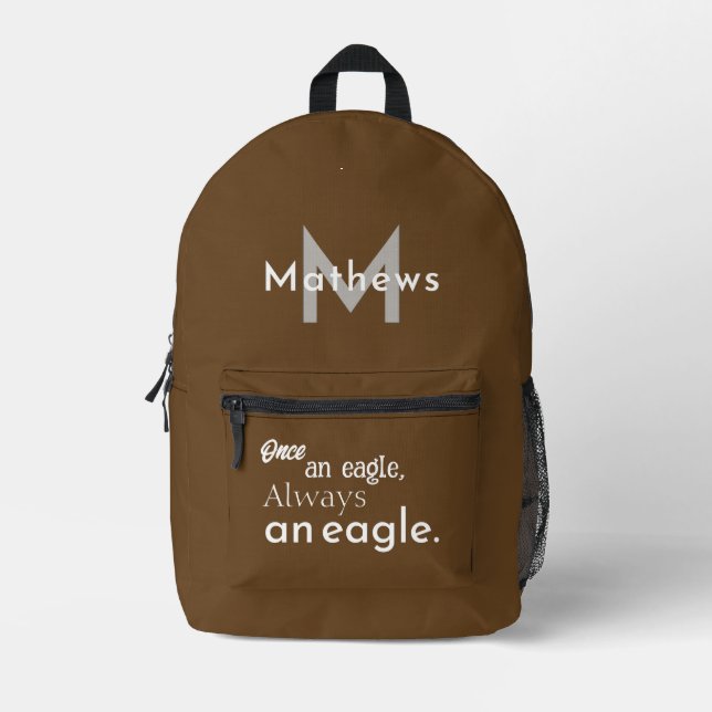 Personalized Once an Eagle, Always an Eagle. Brown Printed Backpack (Front)