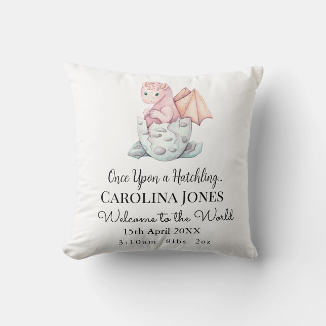 Personalized Once Upon a Hatchling Dragon Keepsake Throw Pillow (Front)