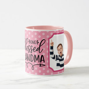 Personalized One Blessed Grandma Pink White Mug