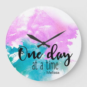 Personalized 'One day at a time' saying with name Large Clock