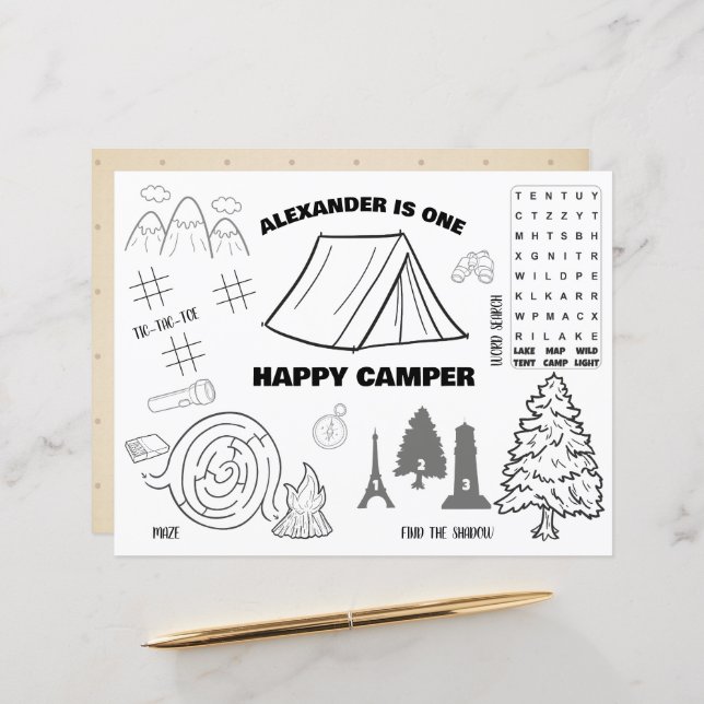 Personalized One Happy Camper Colouring Placemat (Front/Back In Situ)