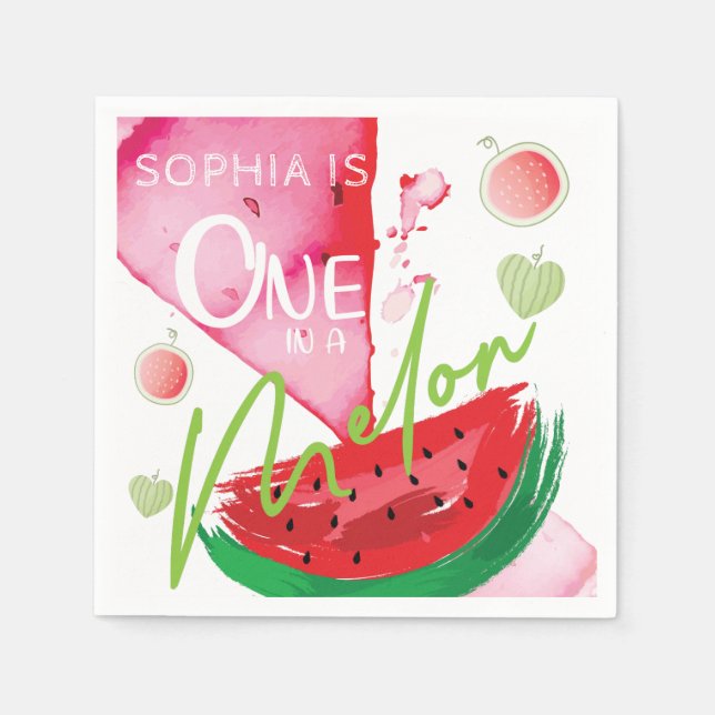 Personalized One In a Melon Birthday Napkin (Front)