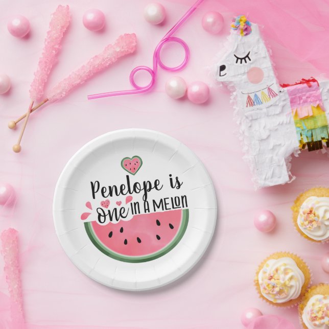 Personalized One In A Melon Birthday Paper Plate (Party)