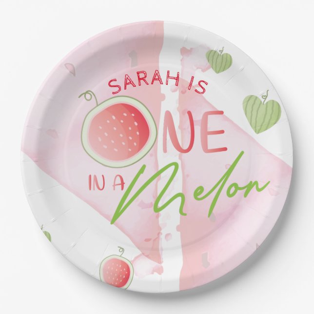 Personalized One In a Melon Cute summer Paper Plate (Front)