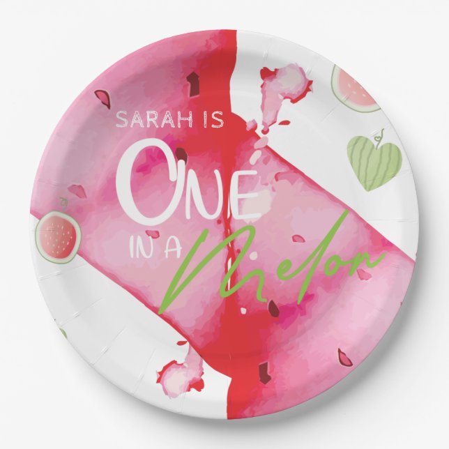 Personalized One In a Melon Cute summer Paper Plate (Front)