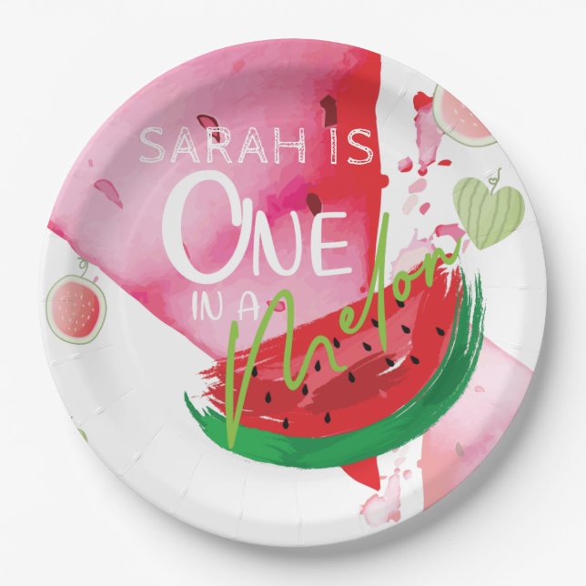 Personalized One In a Melon Cute summer Paper Plate (Front)