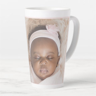 Personalized One Photo Baby Stats Pink & White Latte Mug