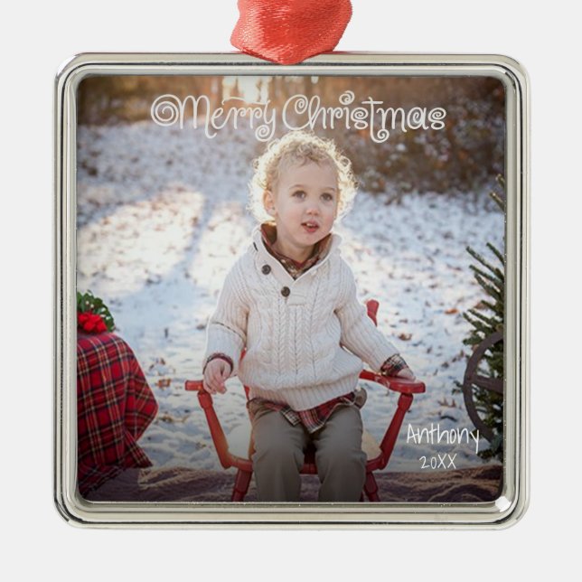 Personalized One Photo Merry Christmas Ornament (Front)